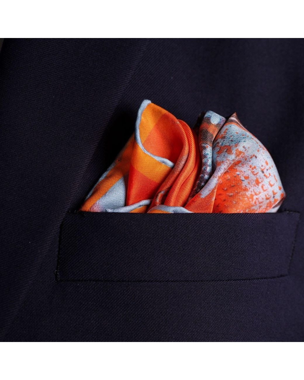 Otway & Orford Orange 'Lone Fighter' Spitfire Silk Pocket Square for men