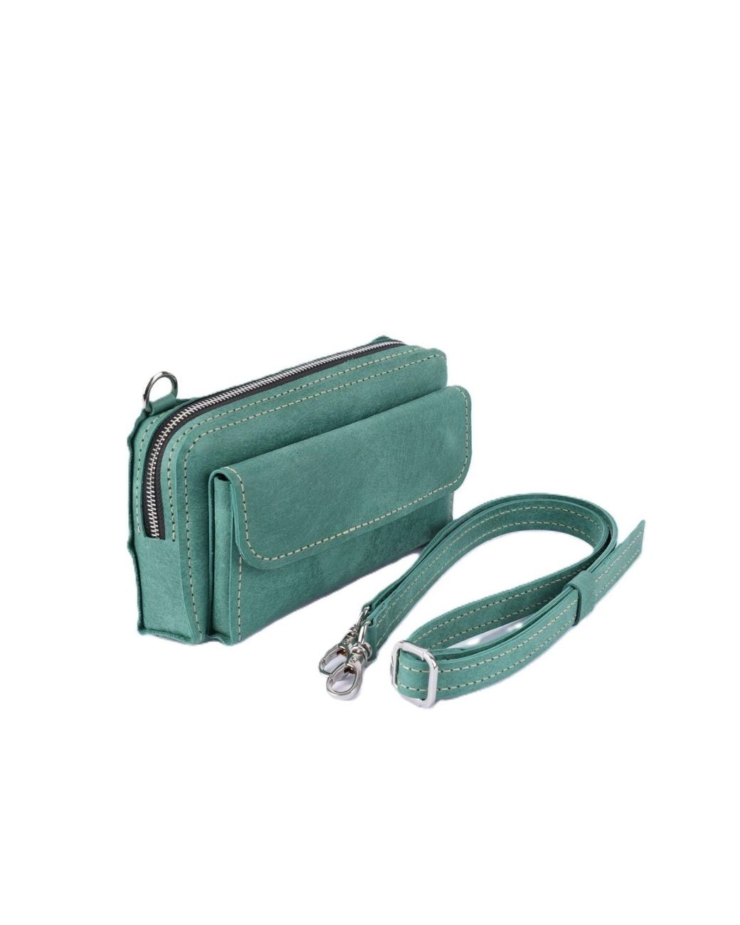 Springmoonatelier Green Handmade Aqua Leather Crossbody Bag