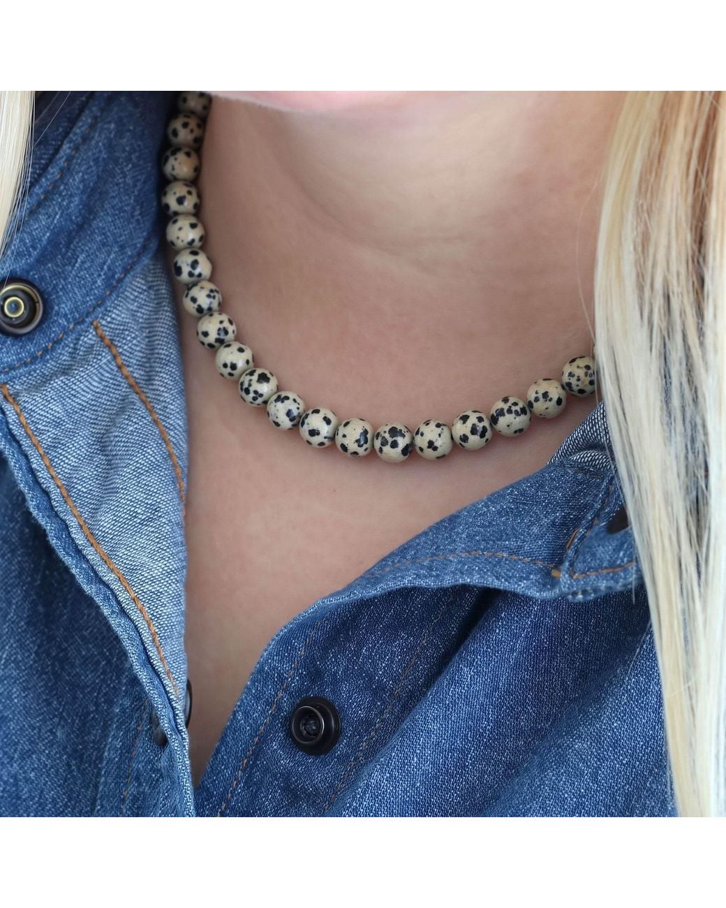 Kris Nations Metallic Dalmatian Jasper Gemstone Baller Necklace