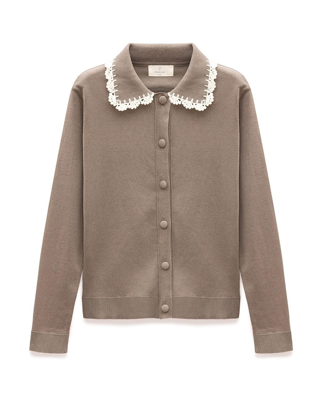 Peraluna Natural Laila Flat Knit Polo-Neck Cardigan