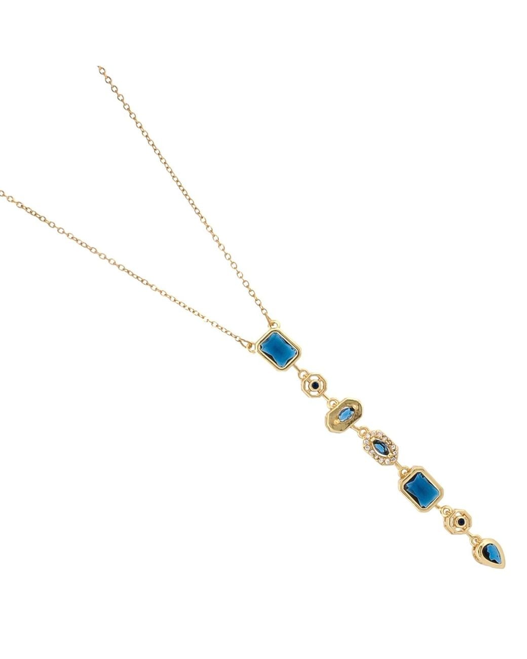 Ebru Jewelry Metallic Sapphire Crystal Y Necklace