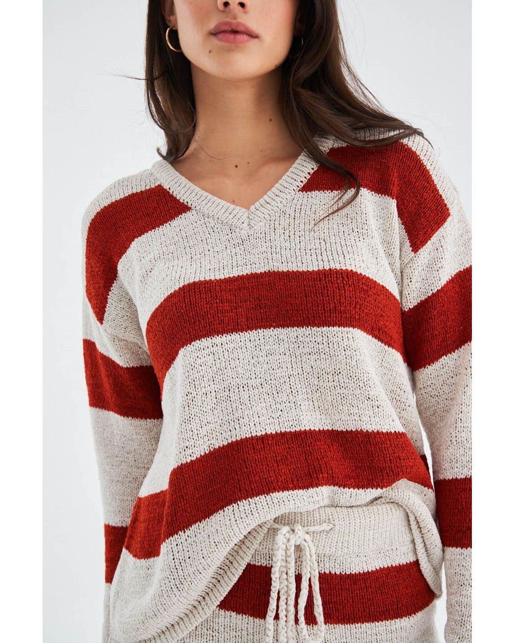 Peraluna Red Siena Knitted Striped Blouse & Shorts Matching Set
