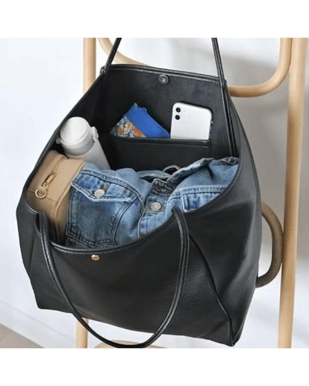 Prenelove Black Keele Oversized Vegan Leather Tote