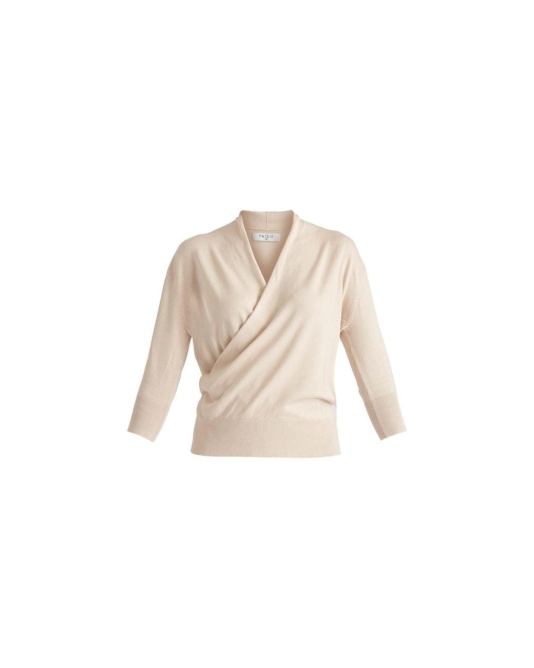 Paisie Natural Neutrals Cropped Sleeve Knit Wrap Top