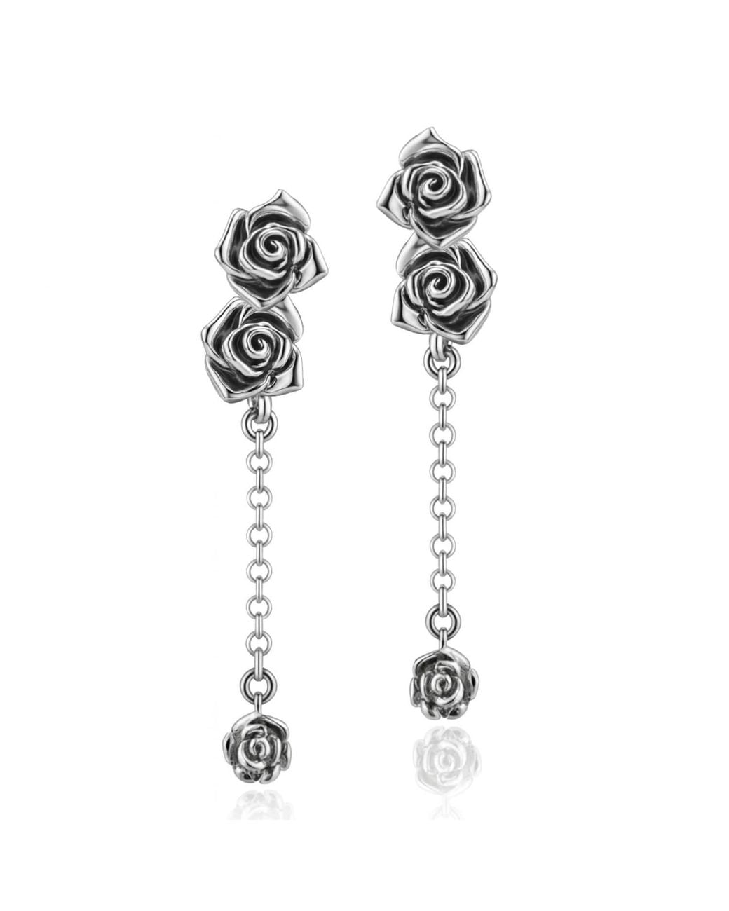 Unaloe White Passion Earrings-Double Rose & Chain – Handmade Italian Jewelry For