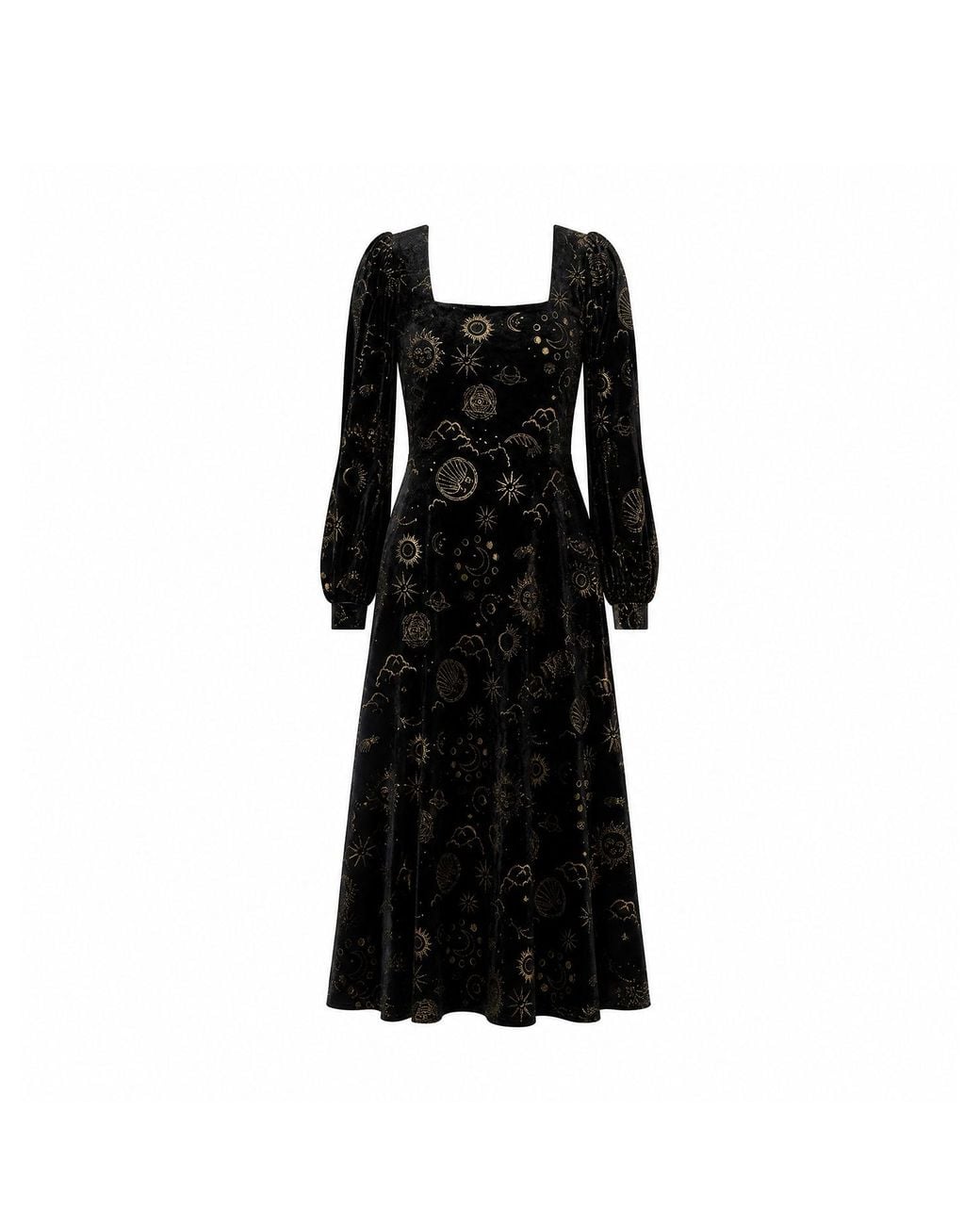 Yumi' Black Cosmic Foil Print Midi Dress