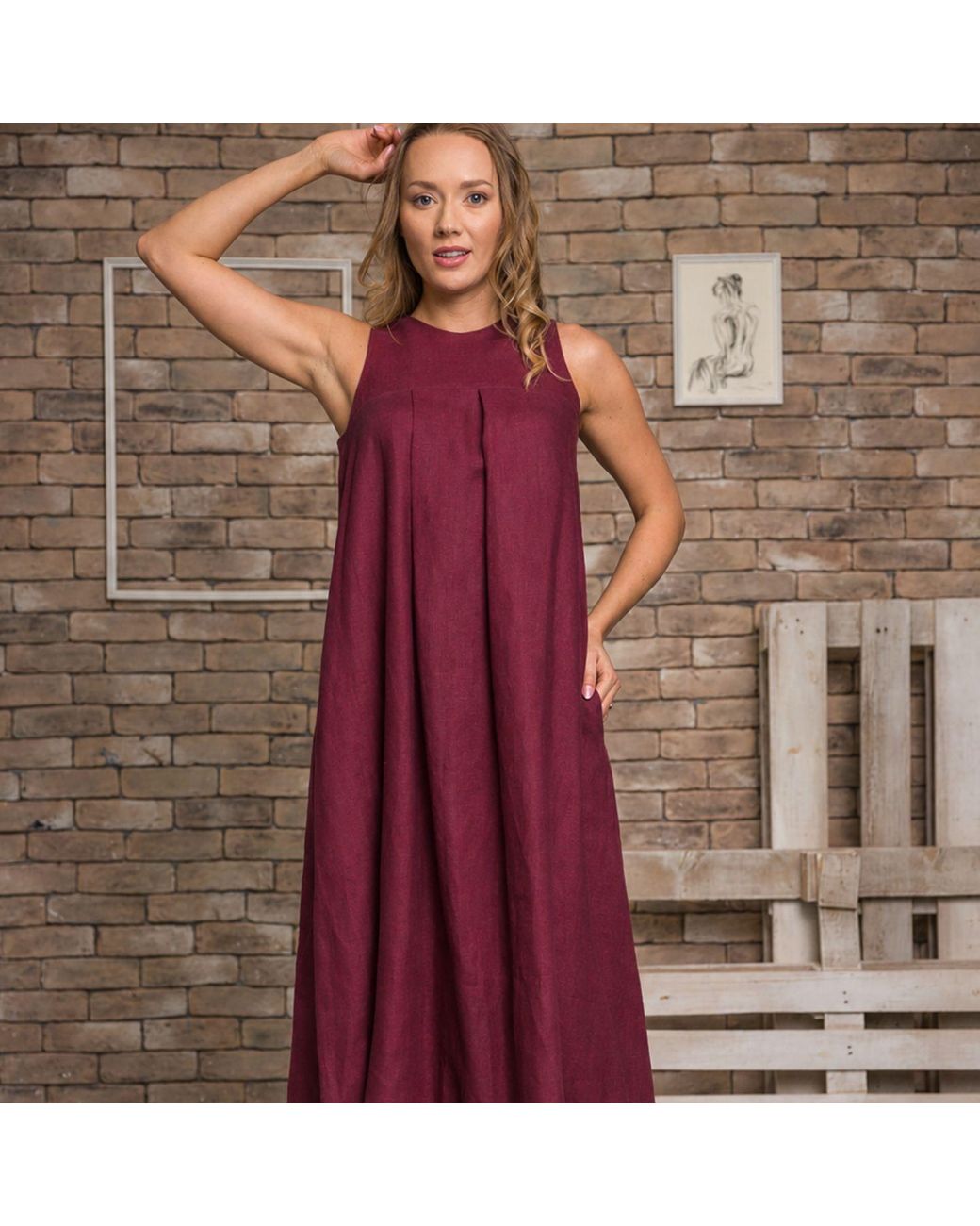 Nikka Place Linen Maxi Gathered Maternity Dress