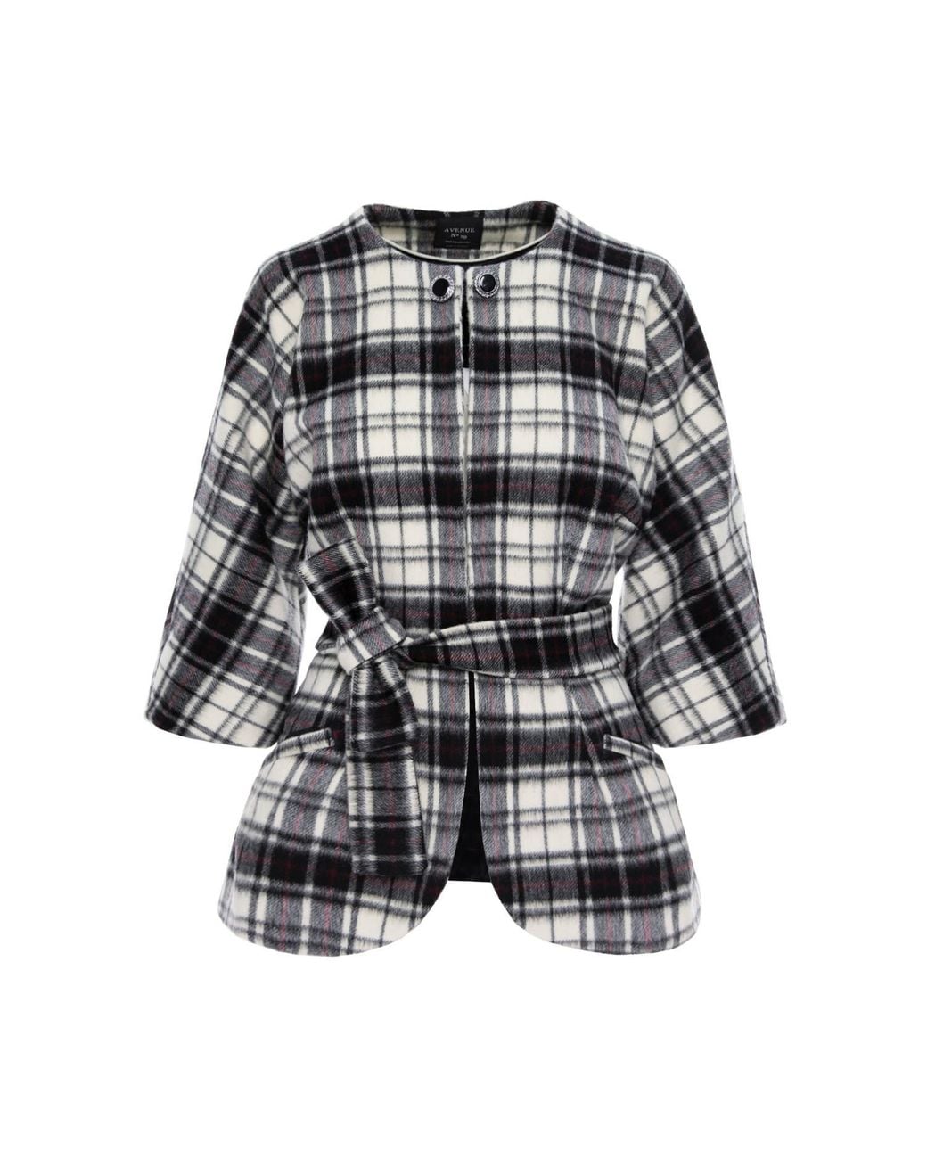 AVENUE No.29 Black Check Wool Cape With Belt