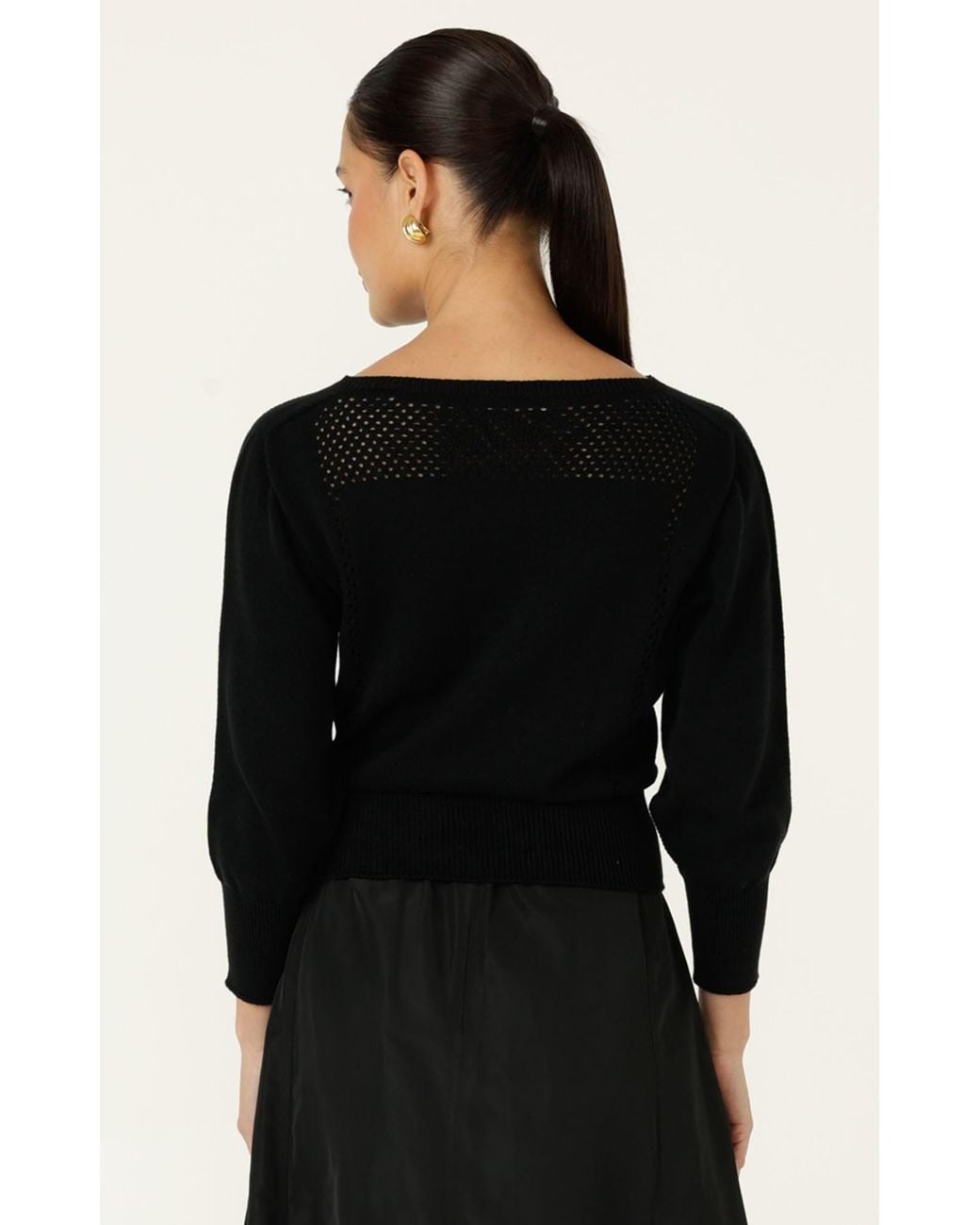 SACHA DRAKE Black Chloe Three Quarter Sleeve Knit Top