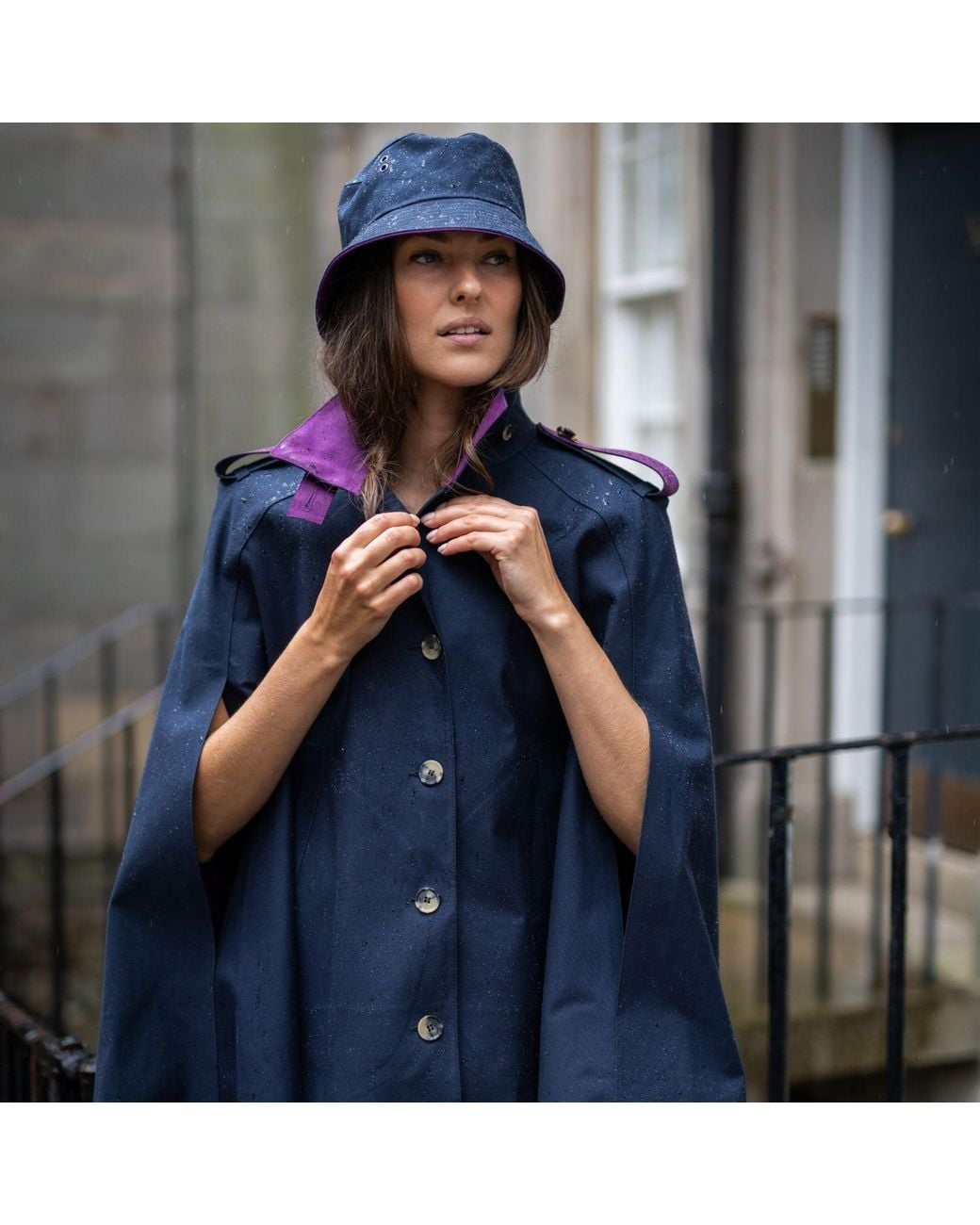 BEIRA Blue Nadia Waterproof Cape With Contrast