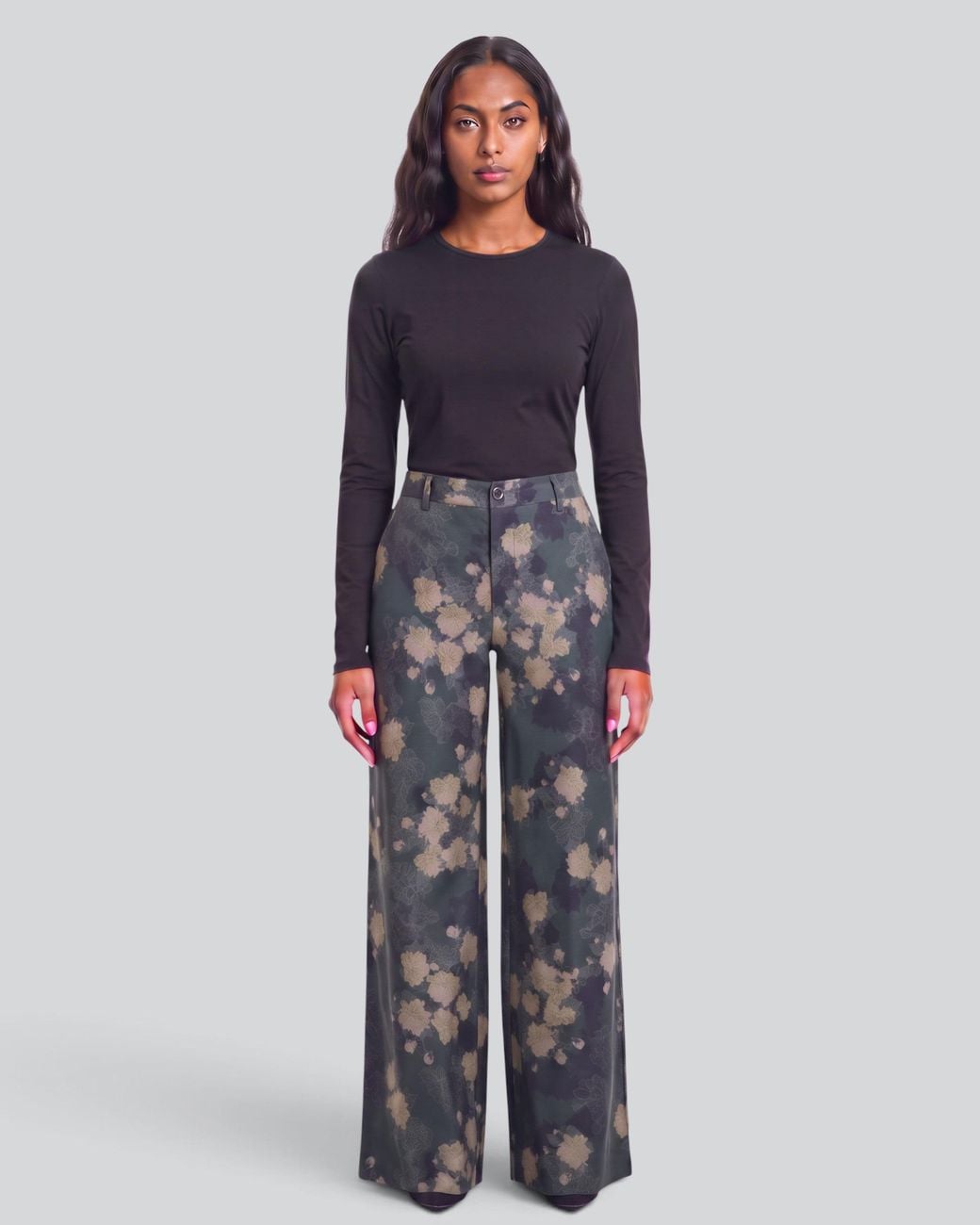 Lords of Harlech Blue Phillis Lans Floral Stretch Tencel Tailored Pant