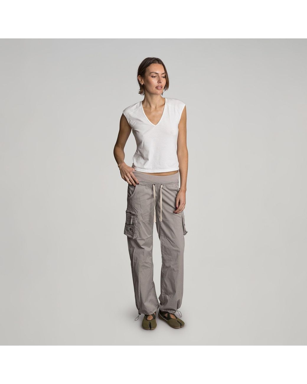 Love and Nostalgia Brown Neutrals Little Rippa Rib Waist Cargo Pant
