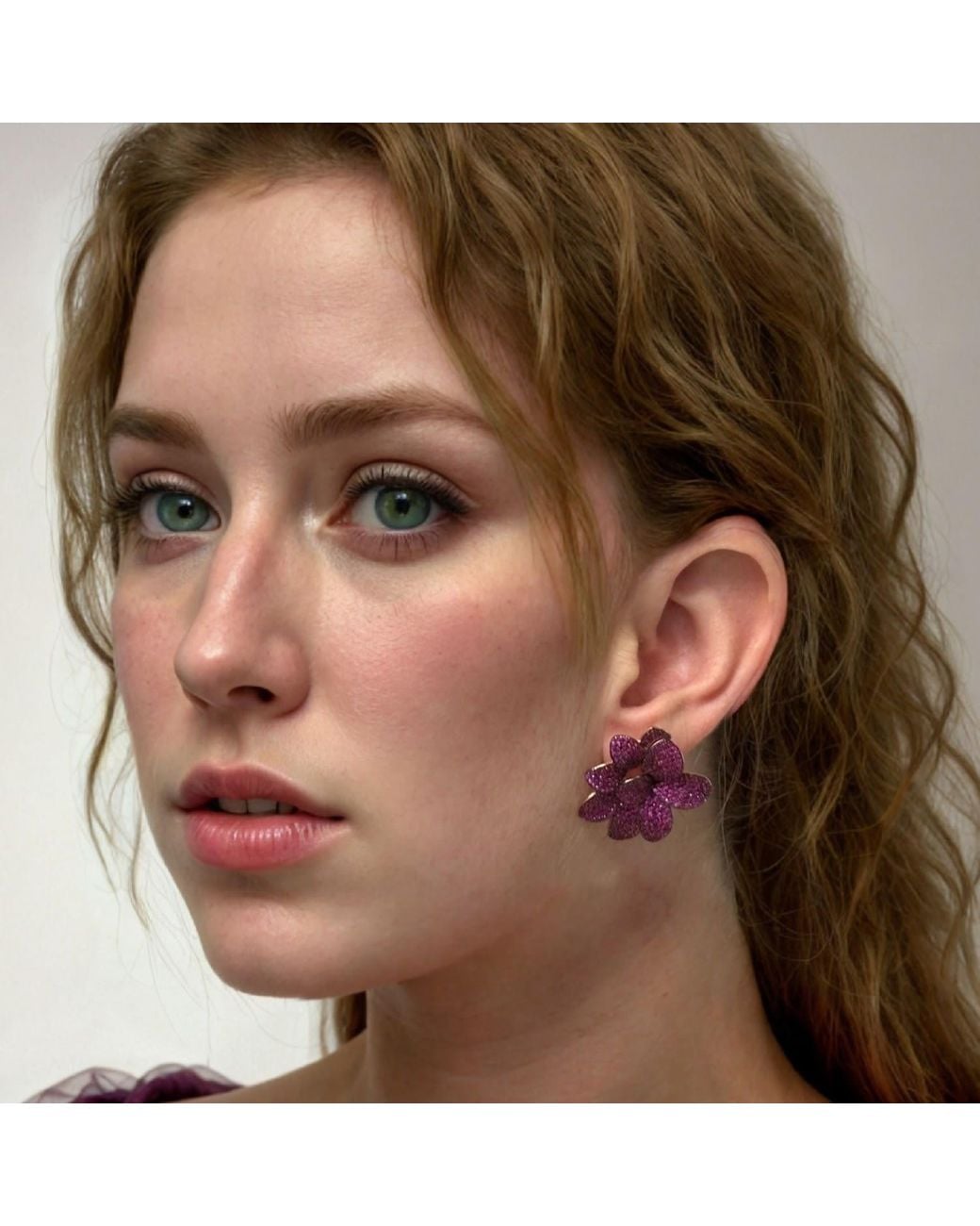 Latelita London Purple Rose Amaryllis Flower Large Stud Earrings Rosegold Ruby