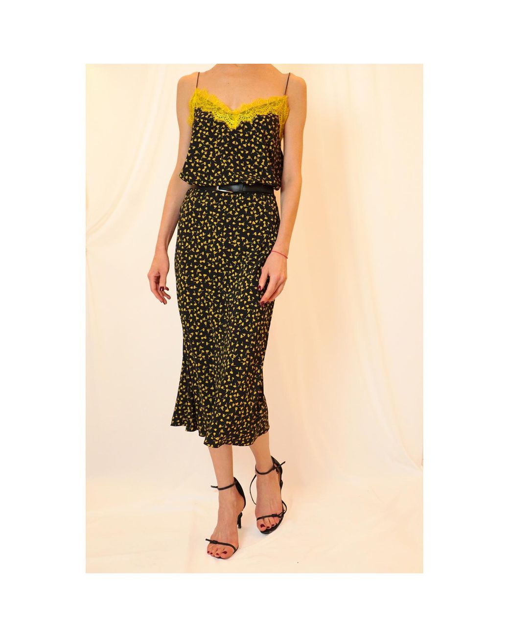 2KStyle Black Bailey Floral Midi Slip Skirt