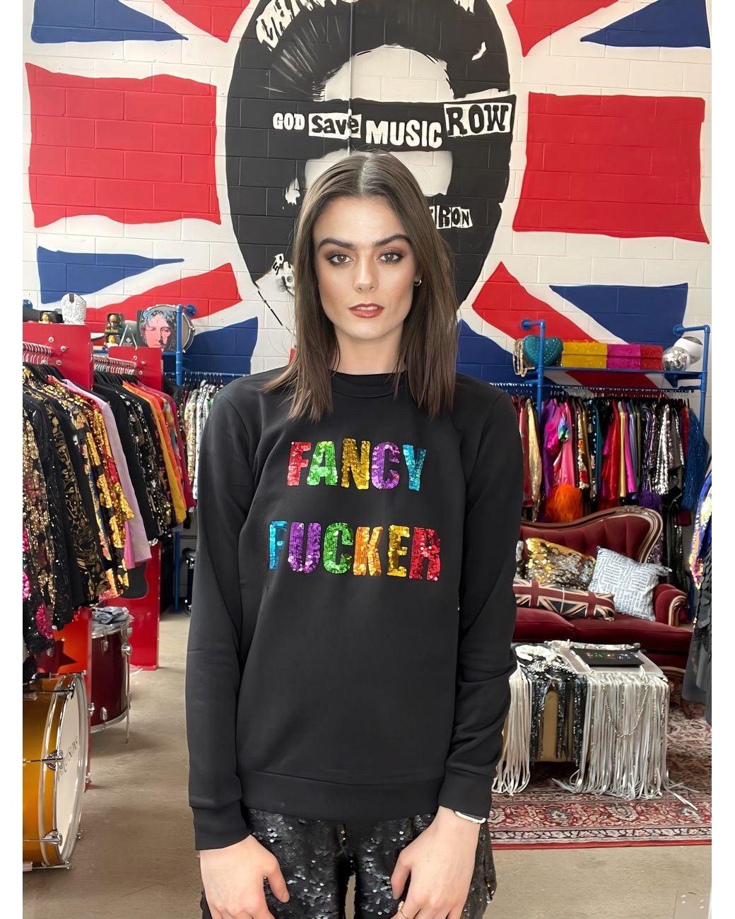 Any Old Iron Gray Fancy Fucker Sequin Sweatshirt