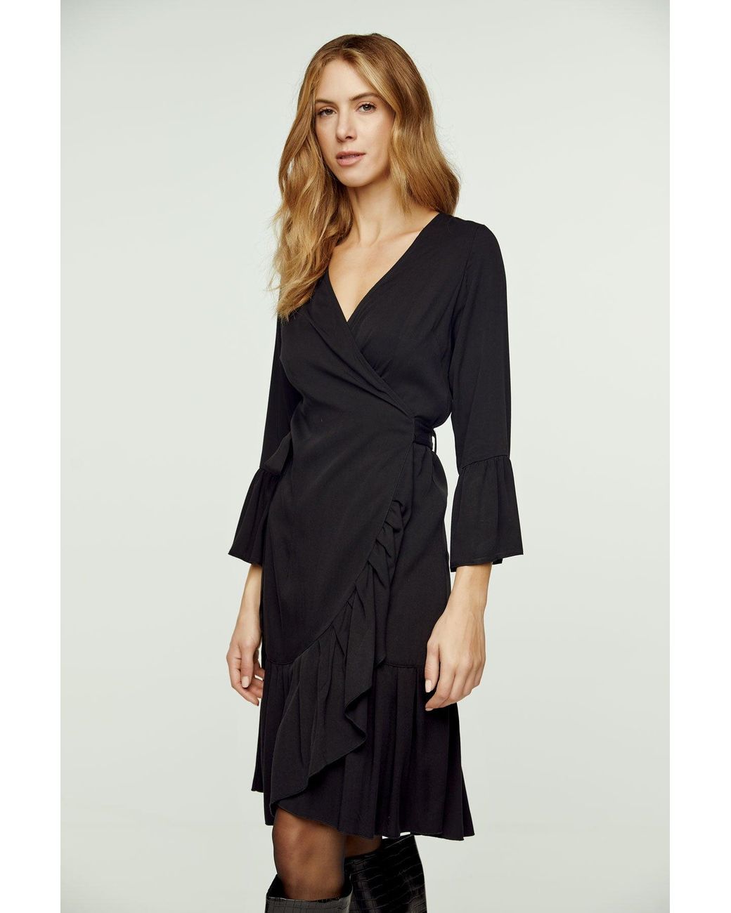 Conquista Blue Wrap Dress Viscose With Bell Sleeves