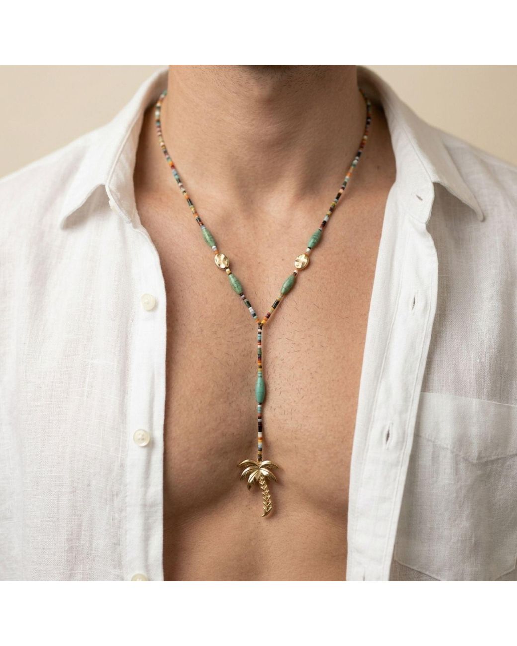 Jaredjamin Metallic Bora Palm Pendant Y-Necklace for men