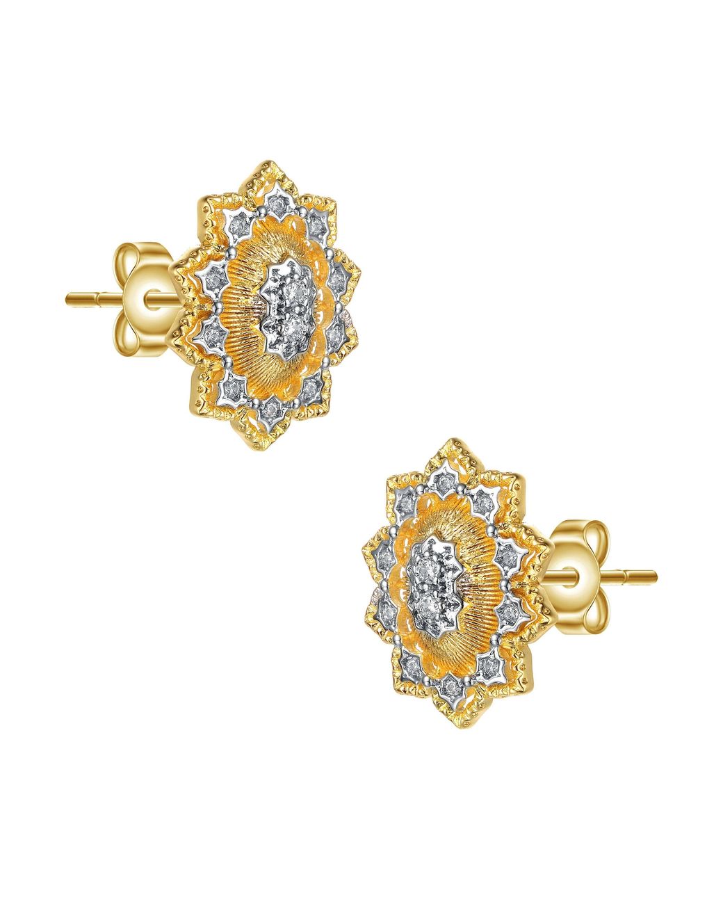 Genevive Jewelry Metallic Rachel Glauber Plated & Cubic Zirconia Floral Stud Earrings