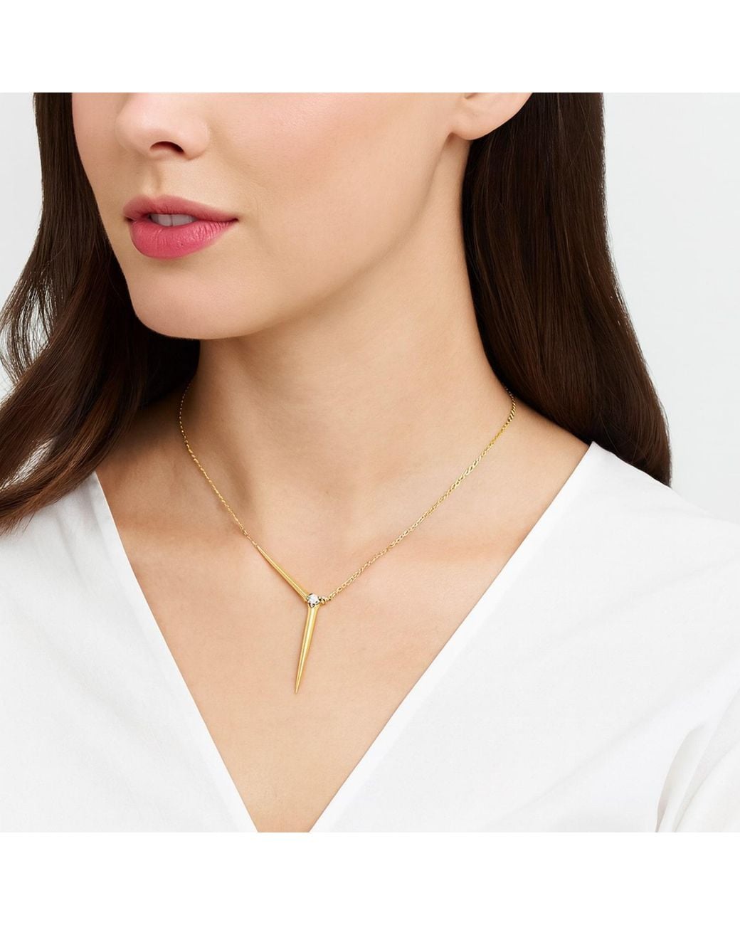 Genevive Jewelry Metallic Genevive Sterling Plated With Cubic Zirconia Solar Chevron Necklace