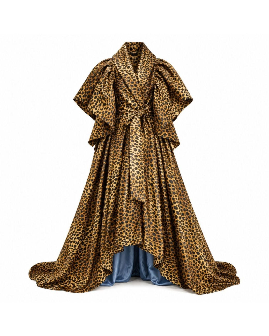 Miro Misljen Brown Leopard Print Dramatic Wrap Cape Coat
