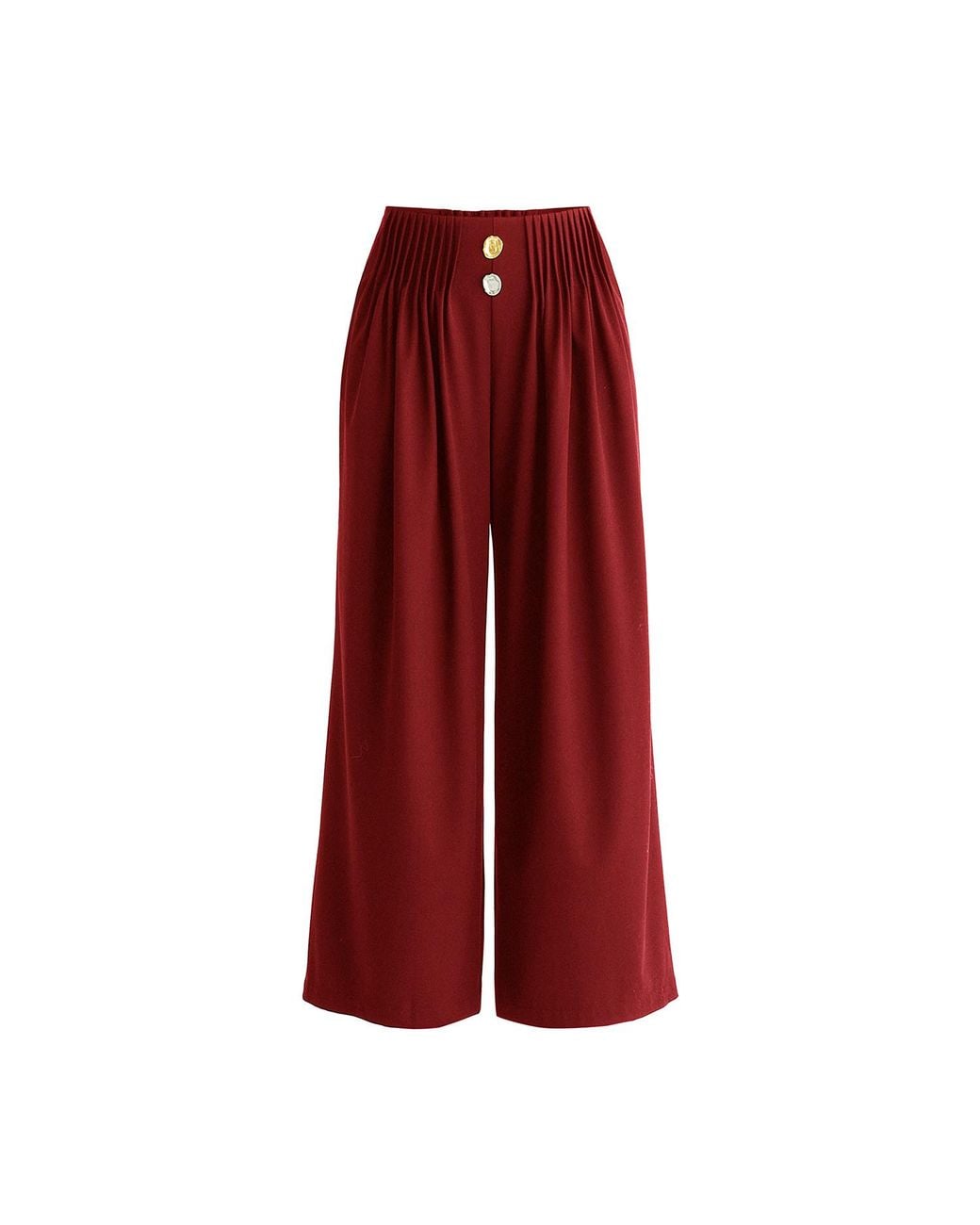 Paisie Red Wide Leg Trousers With Pleated Waist Detail