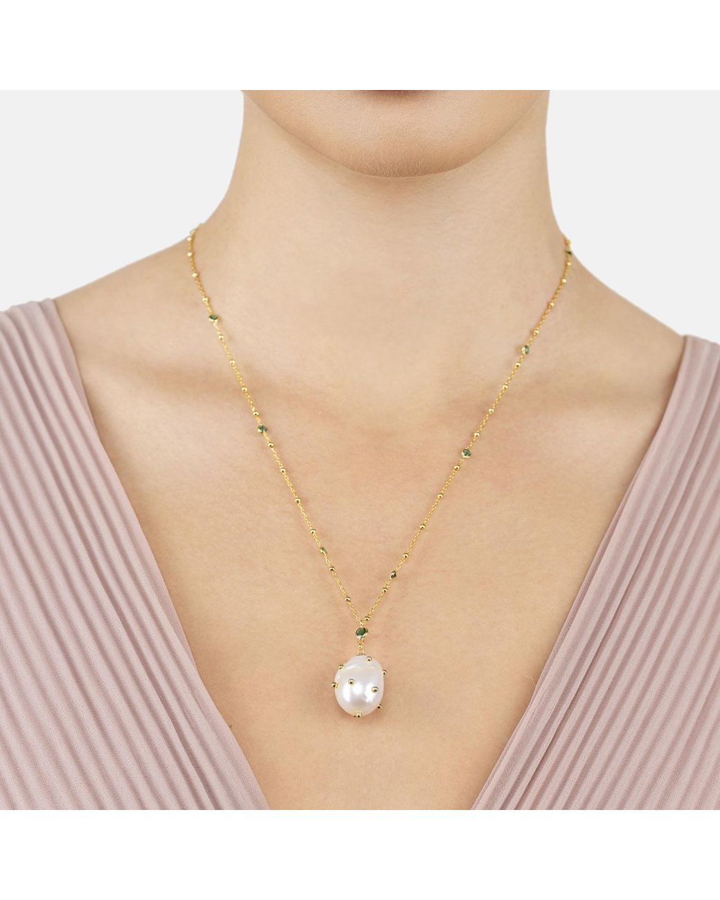 Latelita London Metallic Polka Dot Baroque Pearl Pendant Necklace Emerald