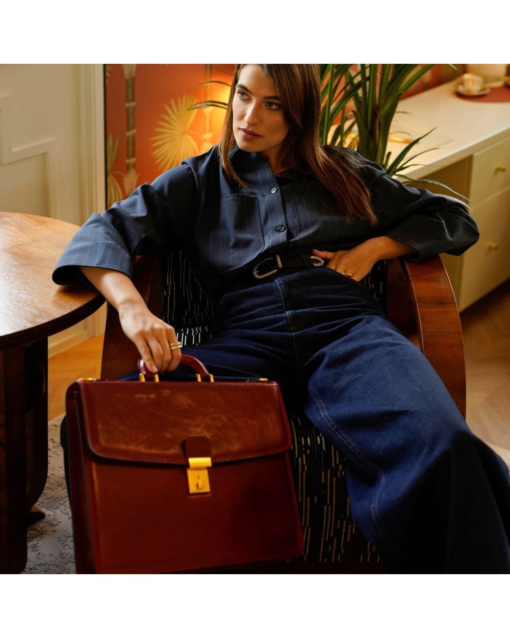 Time Resistance Red Leather Briefcase