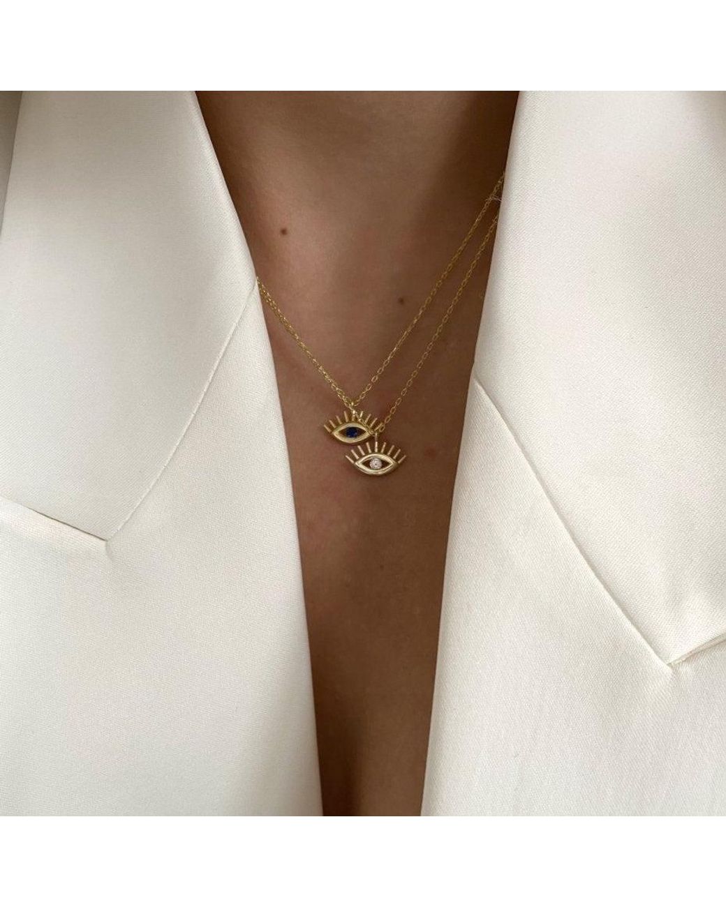 Spero London Metallic White Eye Evil Eye Sterling Silver Necklace