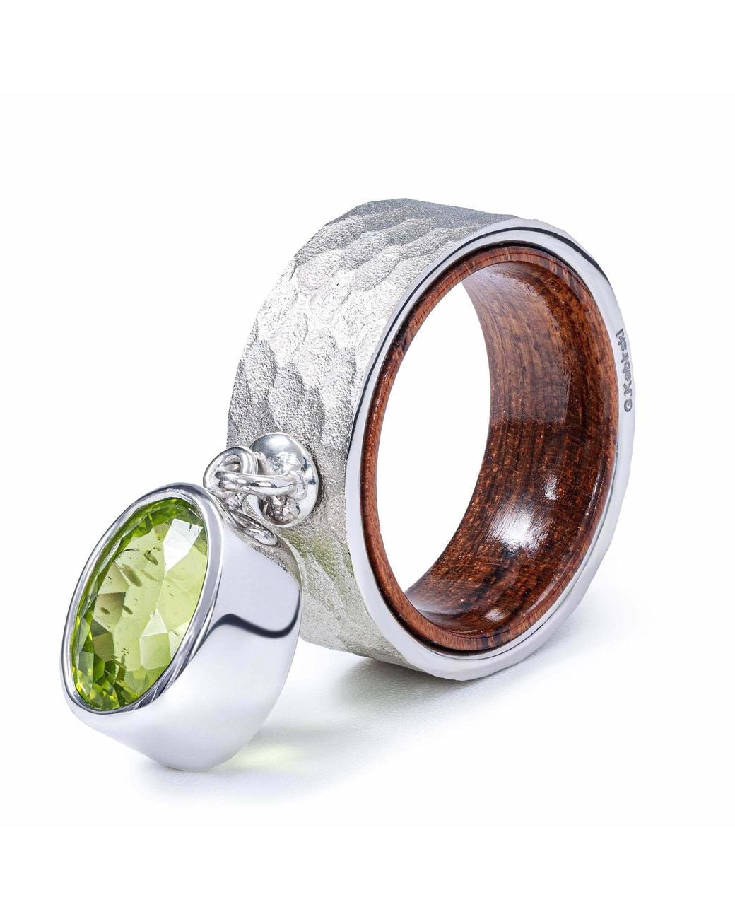 German Kabirski Multicolor Selkie Textured And Rosewood Ring With Suspended Oval Peridot
