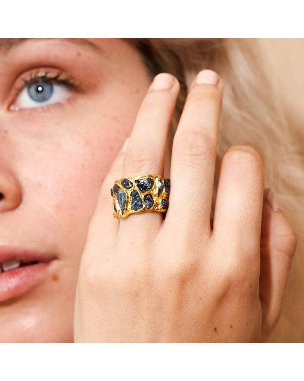 German Kabirski Multicolor Alcina Natural Raw Sapphire Plated Ring