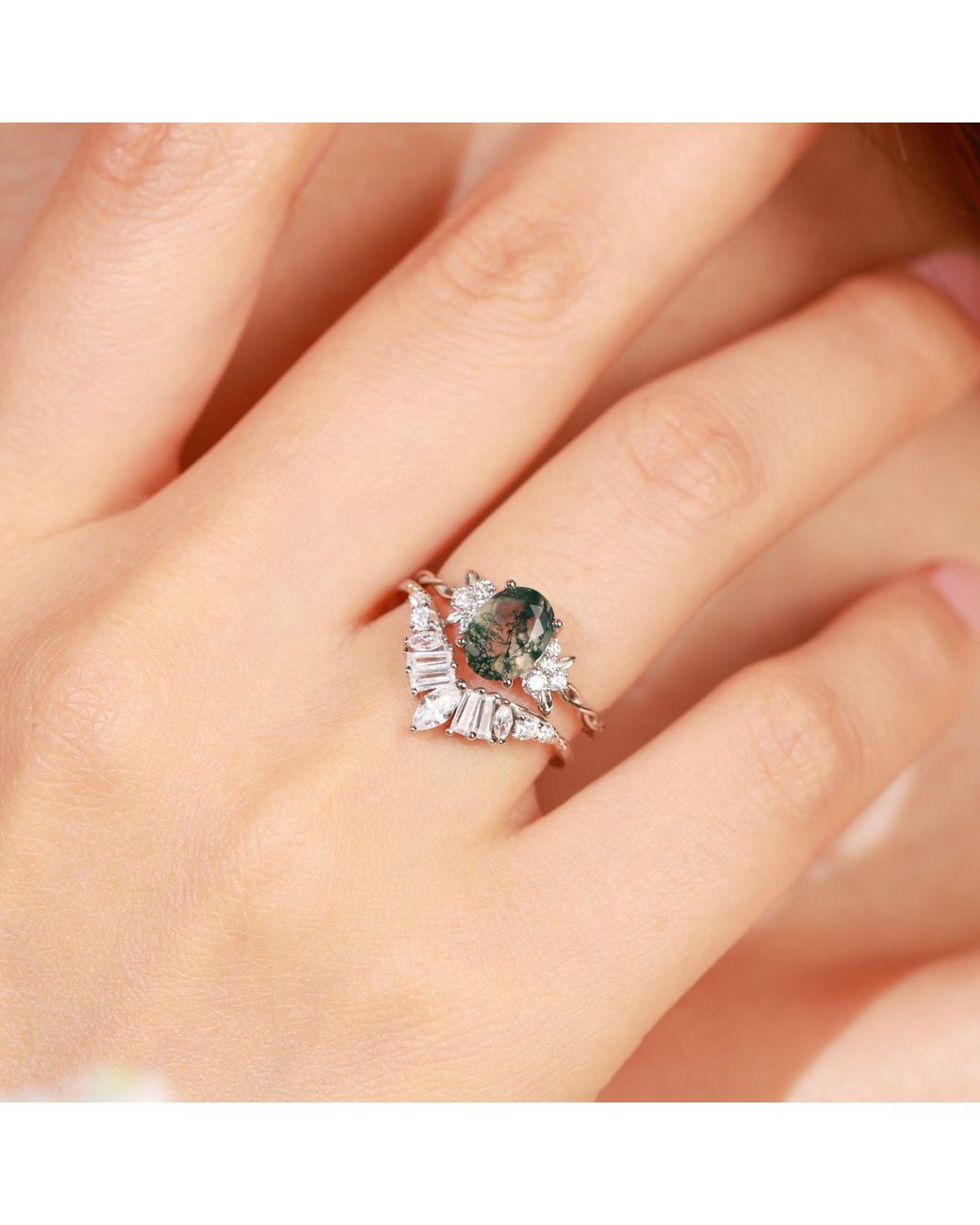 Azura Jewelry New York Green Enchanted Garden Moss Agate Ring Vermeil