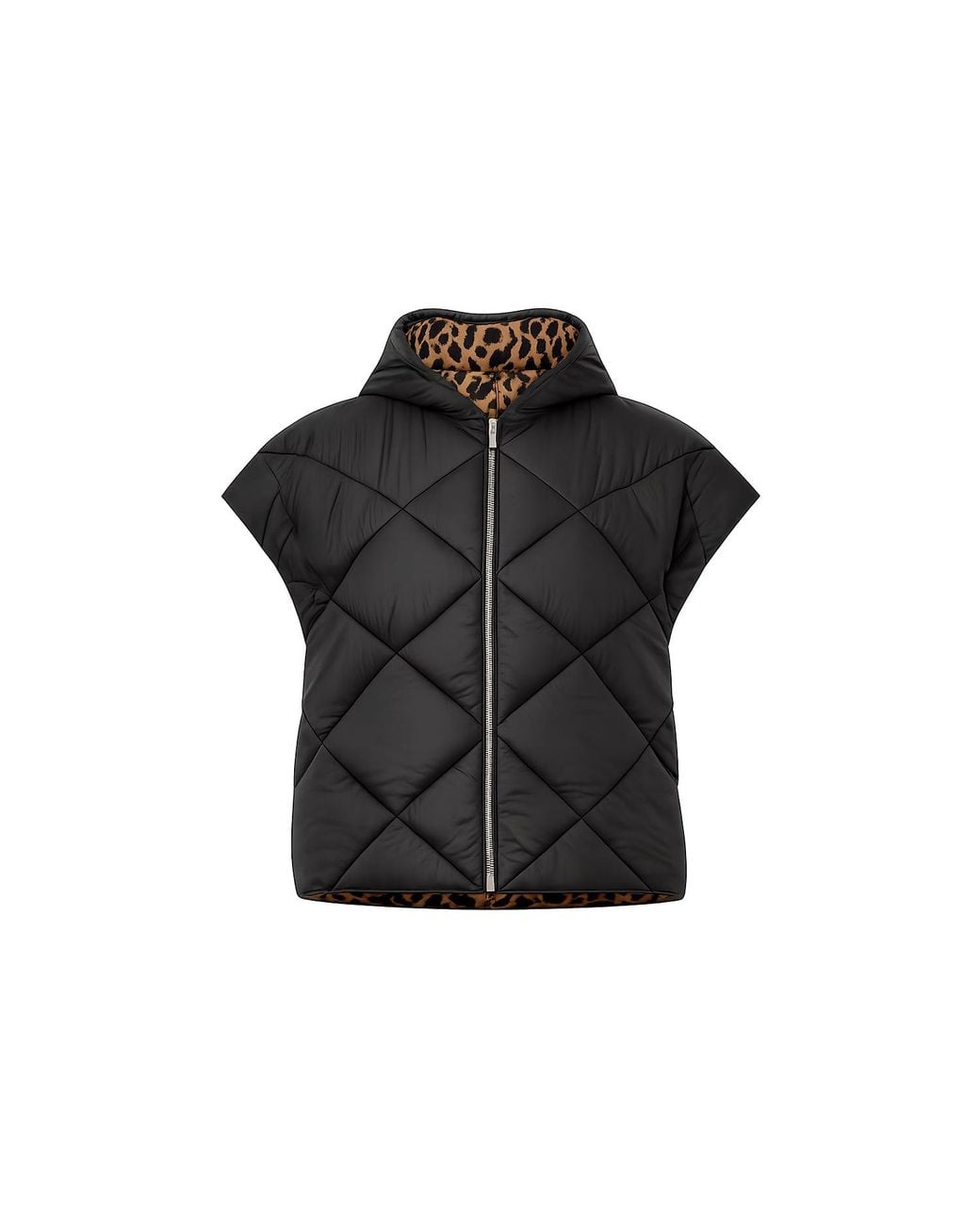 Tantra Spain Sl Black Oversized Reversible Quilted Vest With Hood And Zippered Pockets