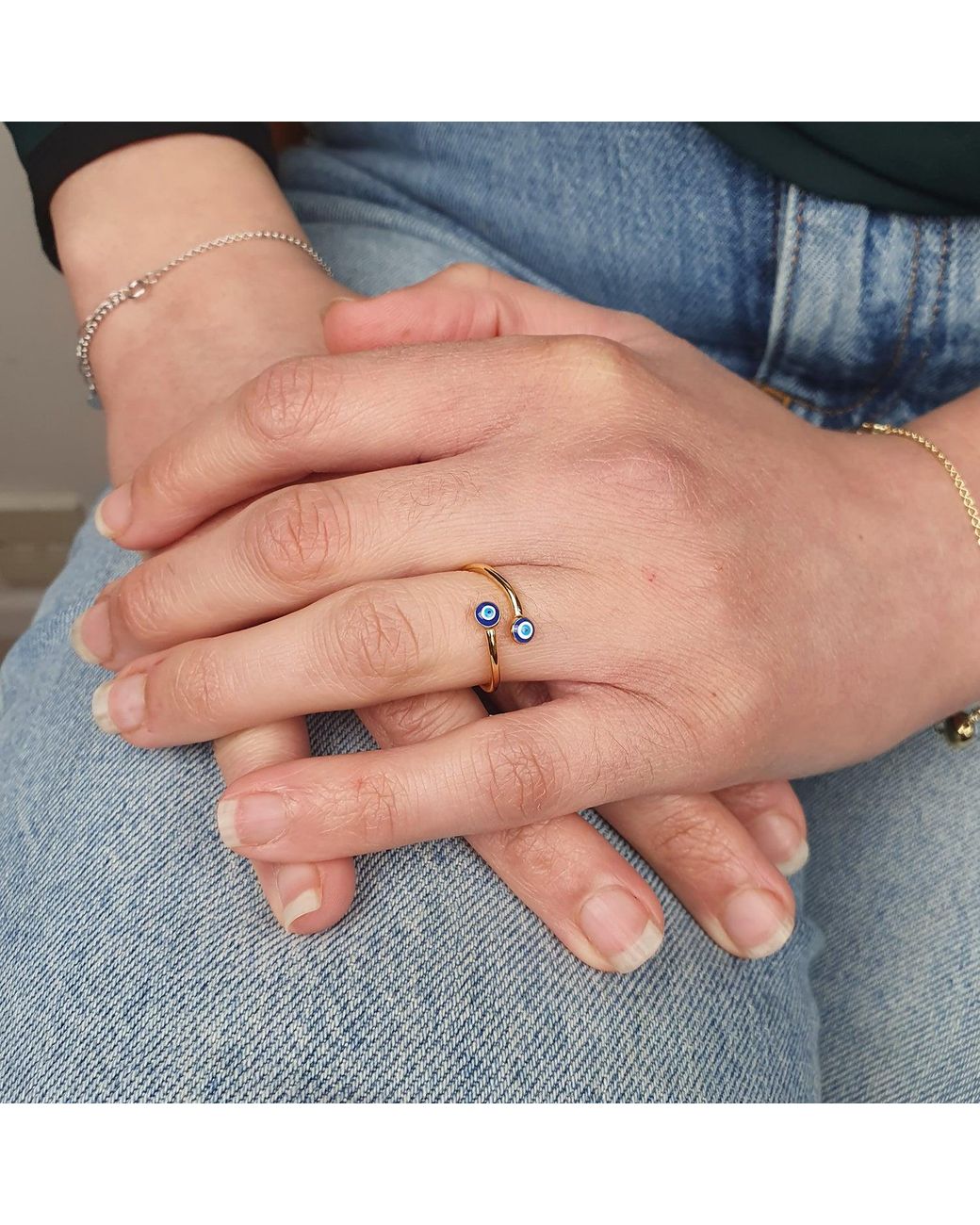 Harfi Blue Turkish Evil Eye Nazar Plated Stacking Ring