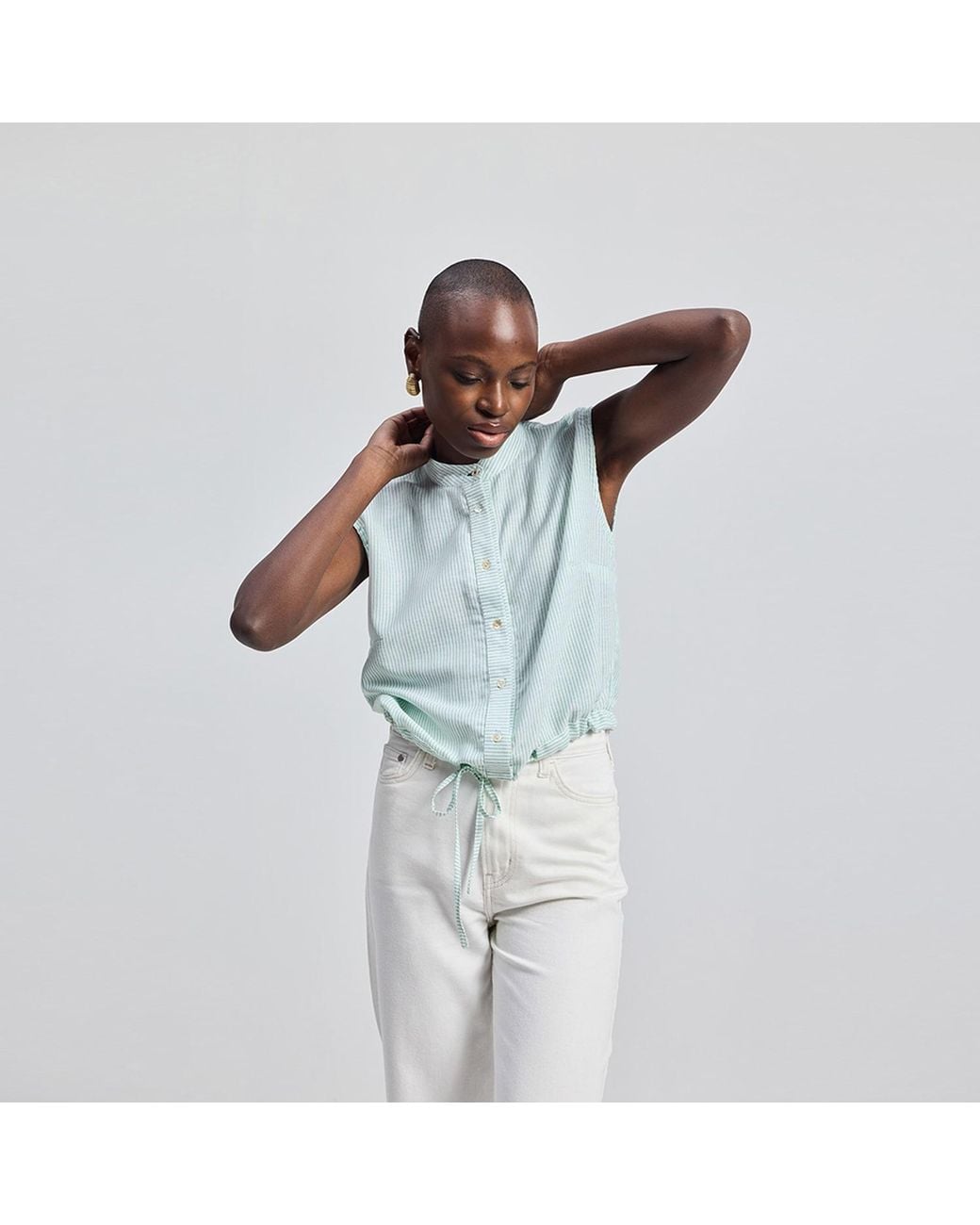 REISTOR Blue Button-Down Shirt With Waist Drawstring