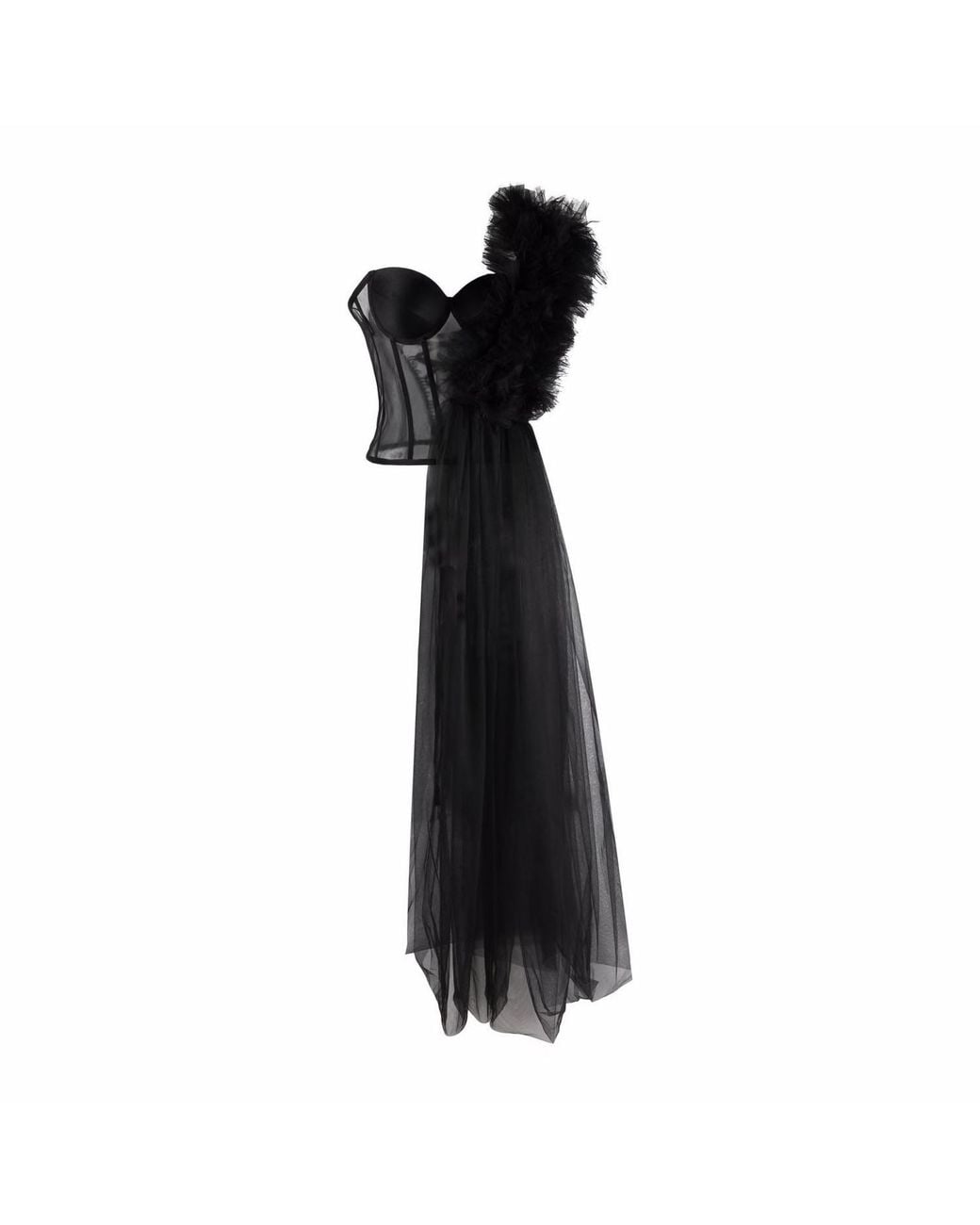 LIA ARAM Black Deconstructed Ruffled Corset
