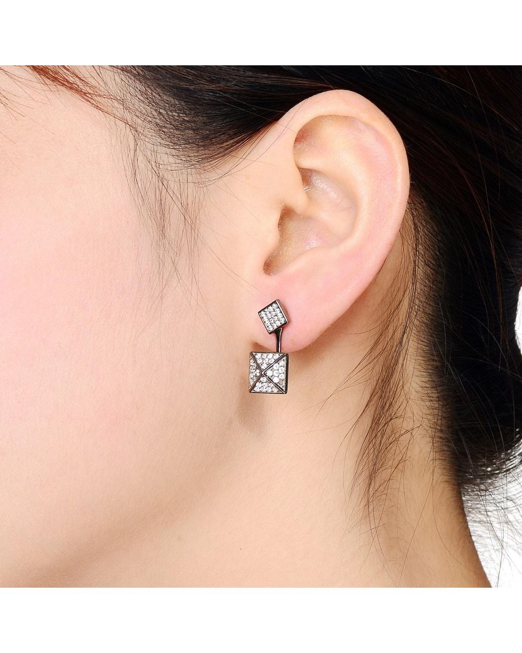 Genevive Jewelry White Sterling Plated Cubic Zirconia Multiple Square Jacket Earrings