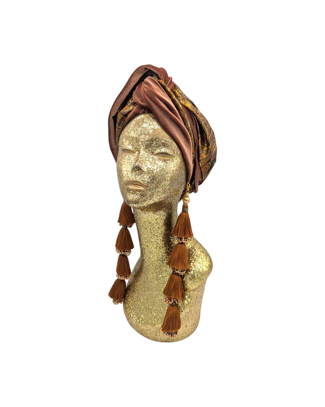 Julia Clancey Brown Cocoa Brocade & Velour Reversible Dorado Turban