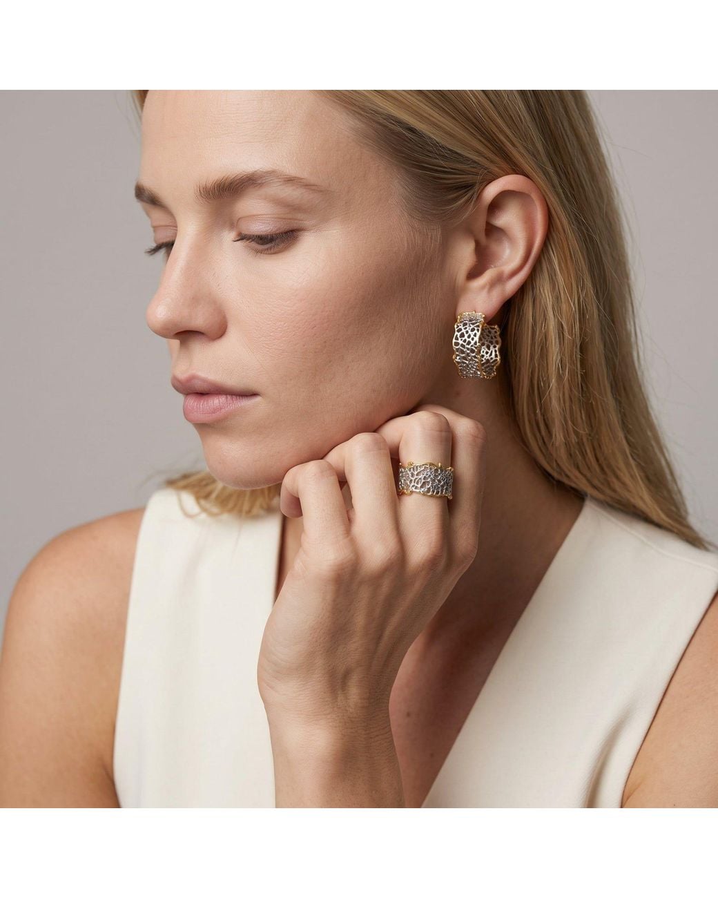 Uchi and Soto Metallic Kin Mixed Metal Filigree Hoops