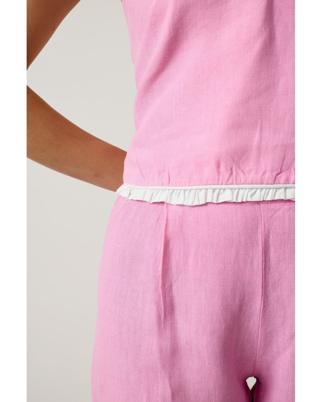 Imaura Pink Btw Linen Halter Top