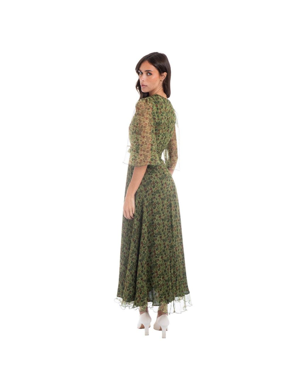 Sofia Tsereteli Green Floral Silk Gown