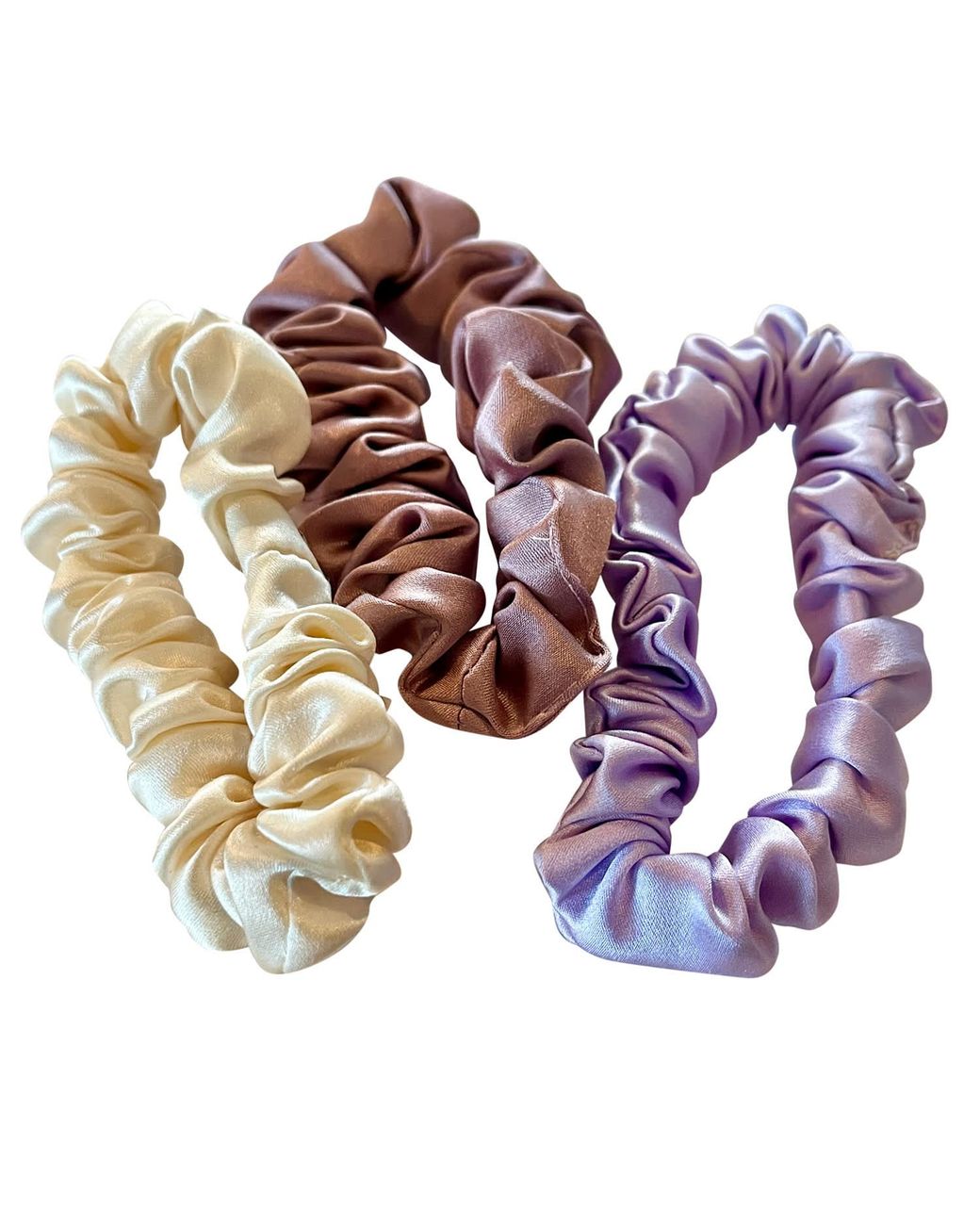 Soft Strokes Silk Multicolor Set Of Three Pure Mulberry Silk Mini Scrunchies Weekly Special Hair Ties Hyacinth Bouquet
