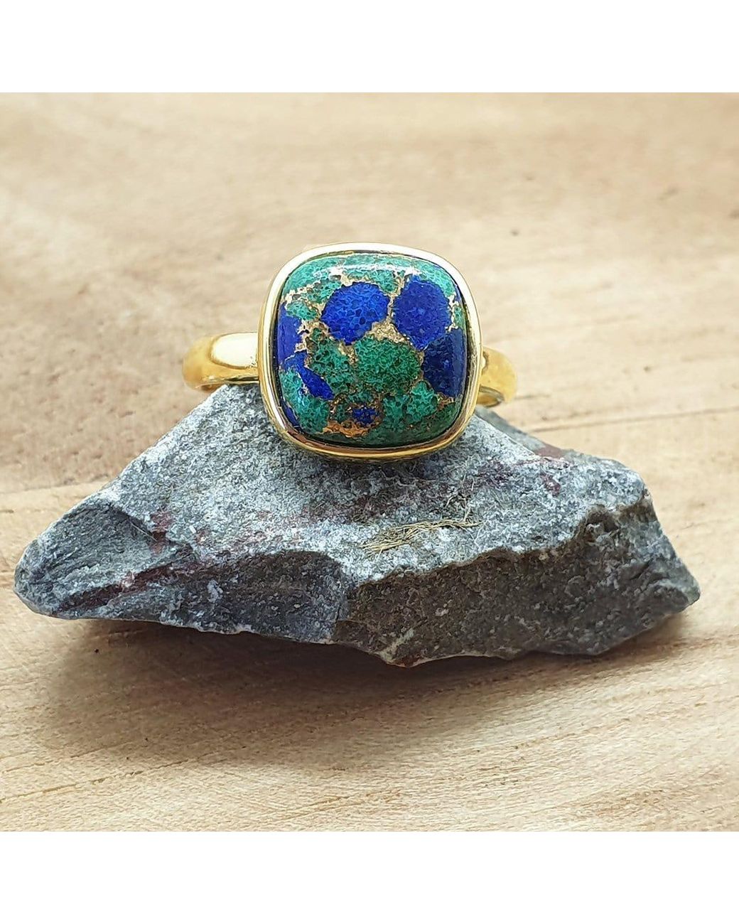 Harfi Multicolor Azurite And Malachite Unique Gemstone Crystal Stacking Ring