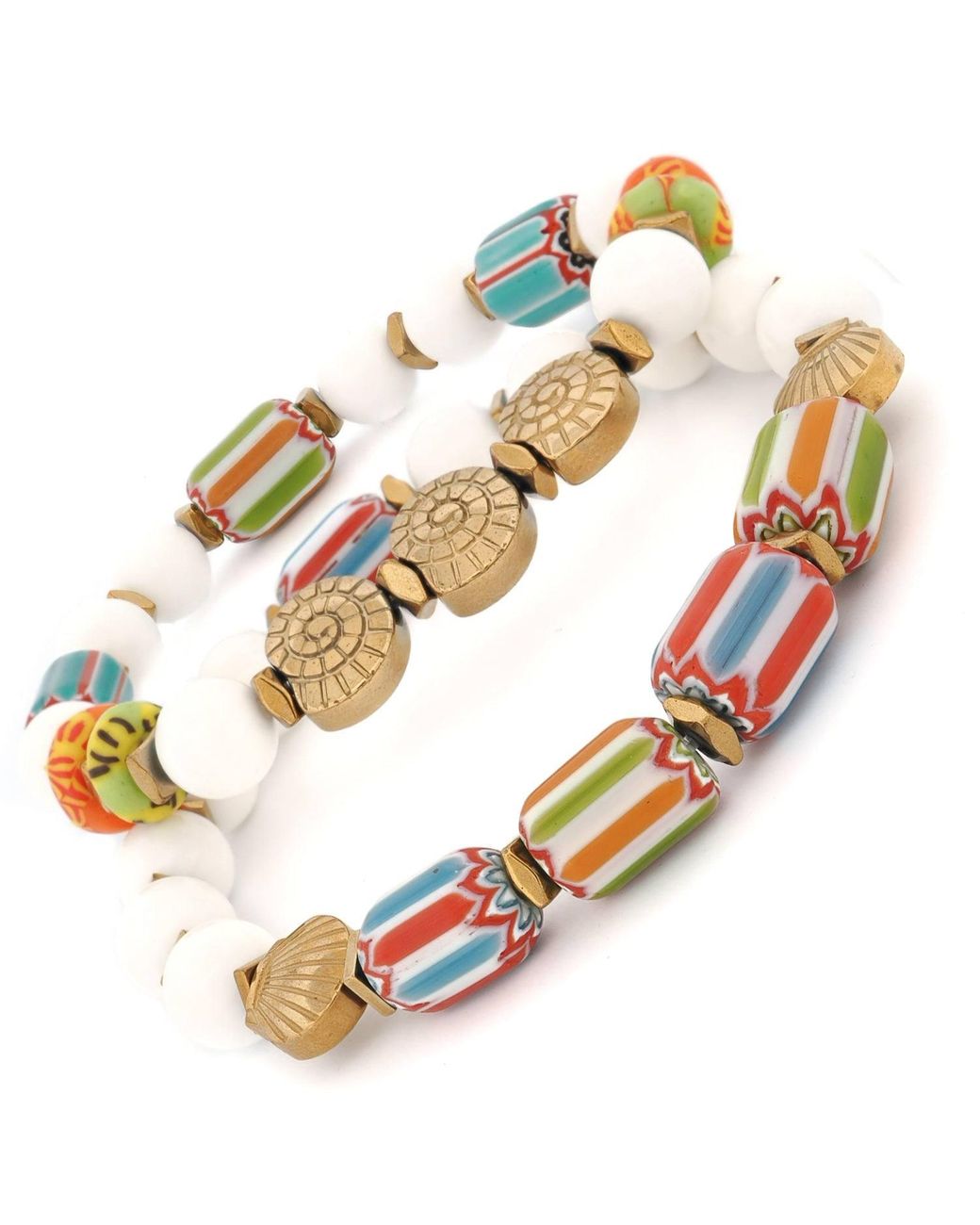 Ebru Jewelry Metallic Colorful Ocean Shell Artisan Bracelet Set