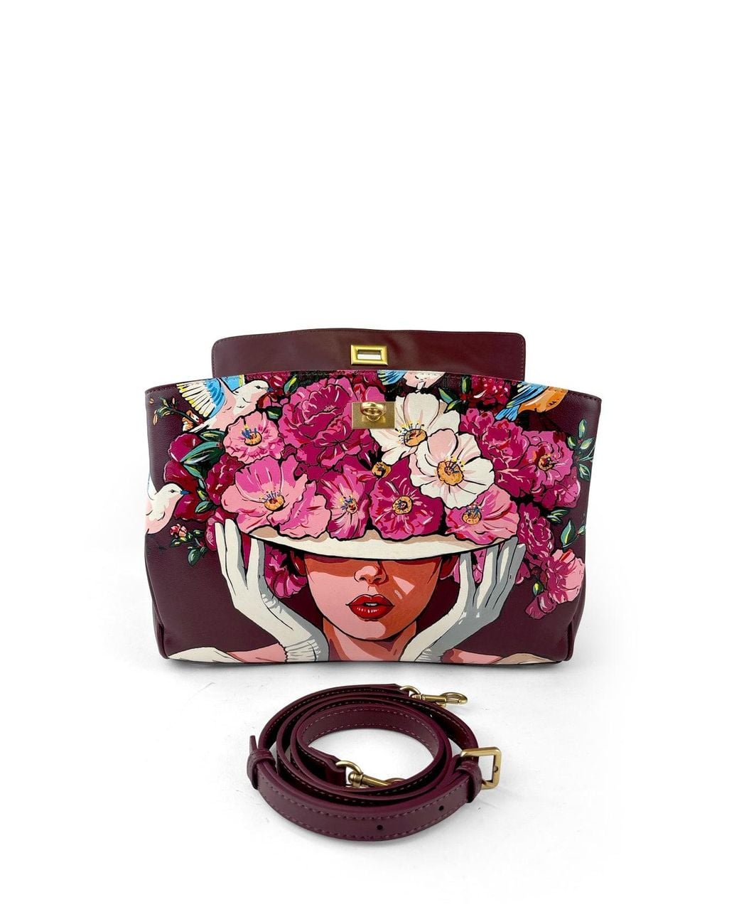 Maison Rubaiyat Purple Henriette Hand-Painted Leather Shoulder Bag – Flower Hat