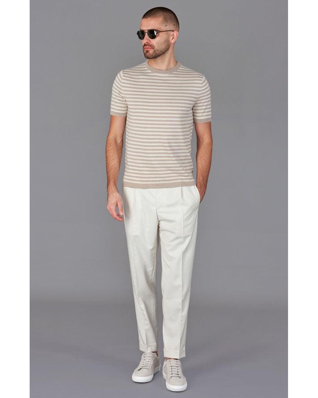 Paul James Knitwear Gray Mens Ultra-fine Cotton Miguel Knitted Breton T-shirt for men