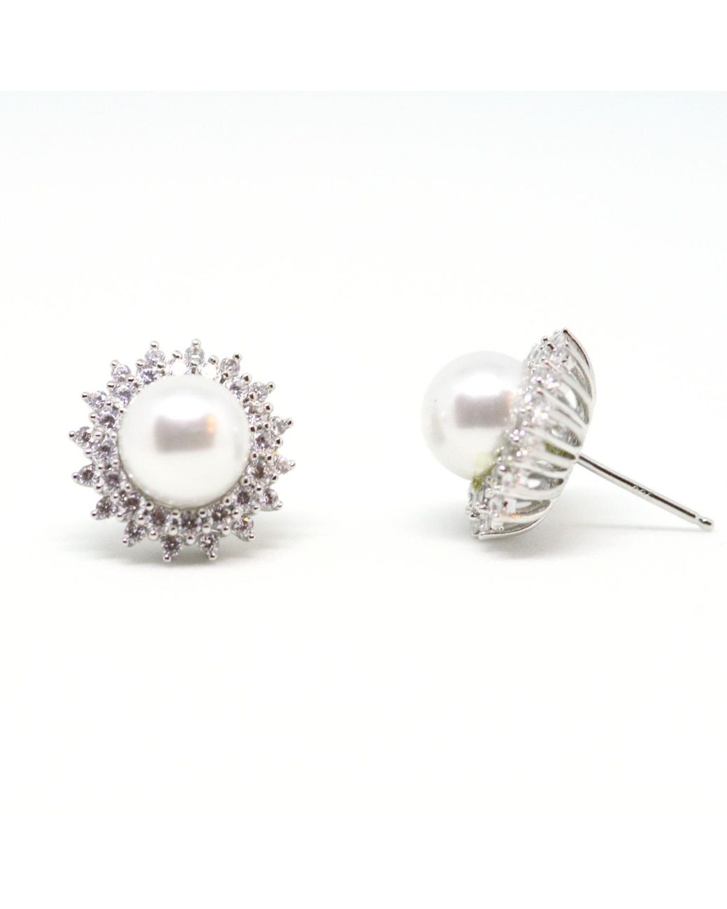 VicStoneNYC Fine Jewelry Metallic 14K Halo Diamond Pearl Earrings