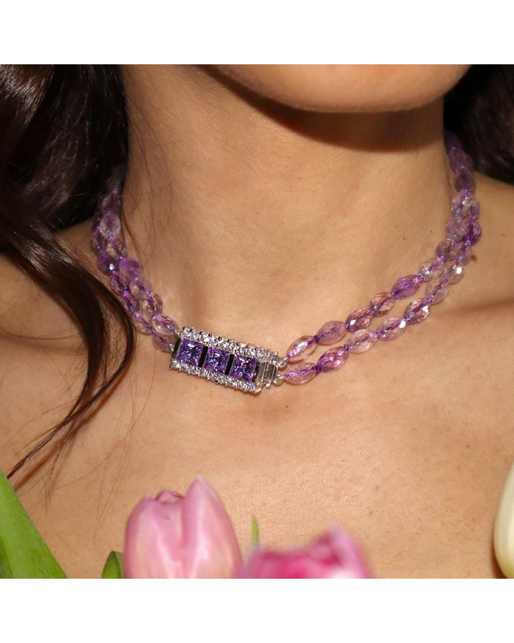 Mineralgems•Studio Purple Lilac Amethyst Two-Strand Choker