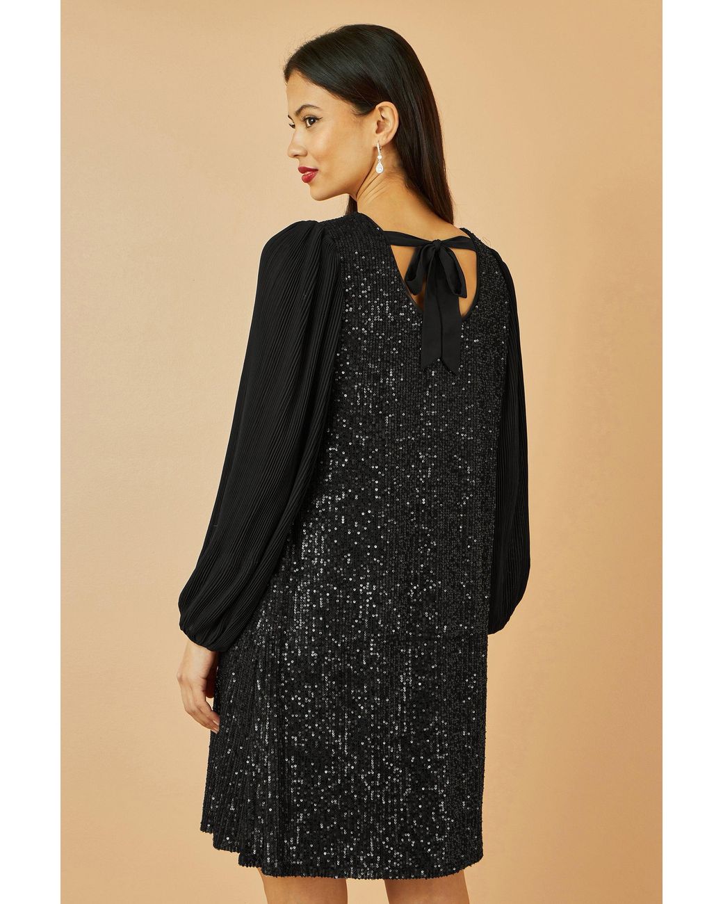 Yumi' Black Velvet Sequin Tunic With Long Pleated Sleeves