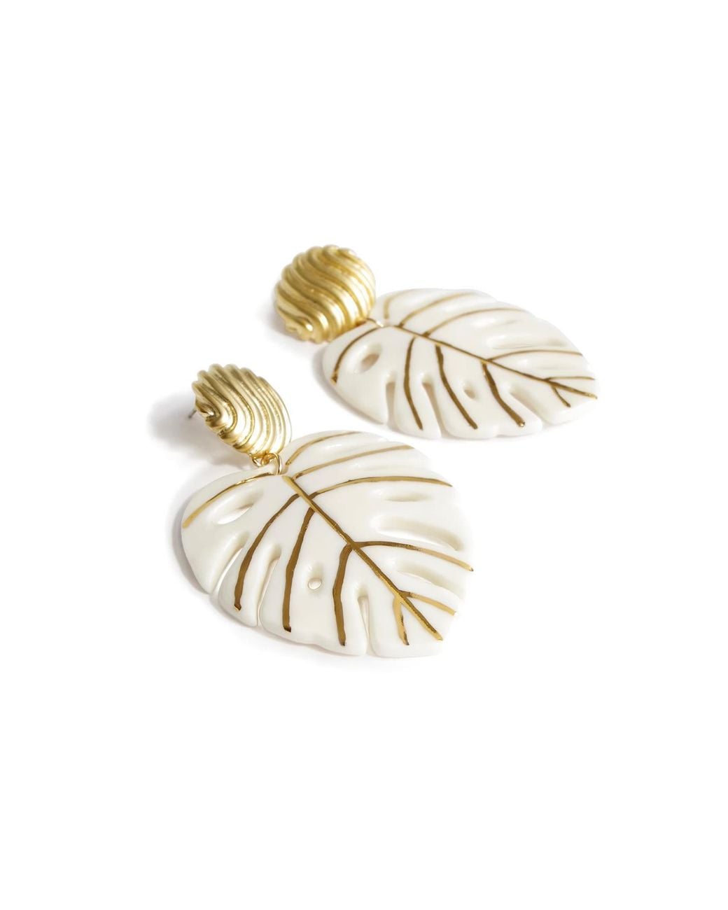 POPORCELAIN Metallic Golden Monstera Leaf Statement Earrings