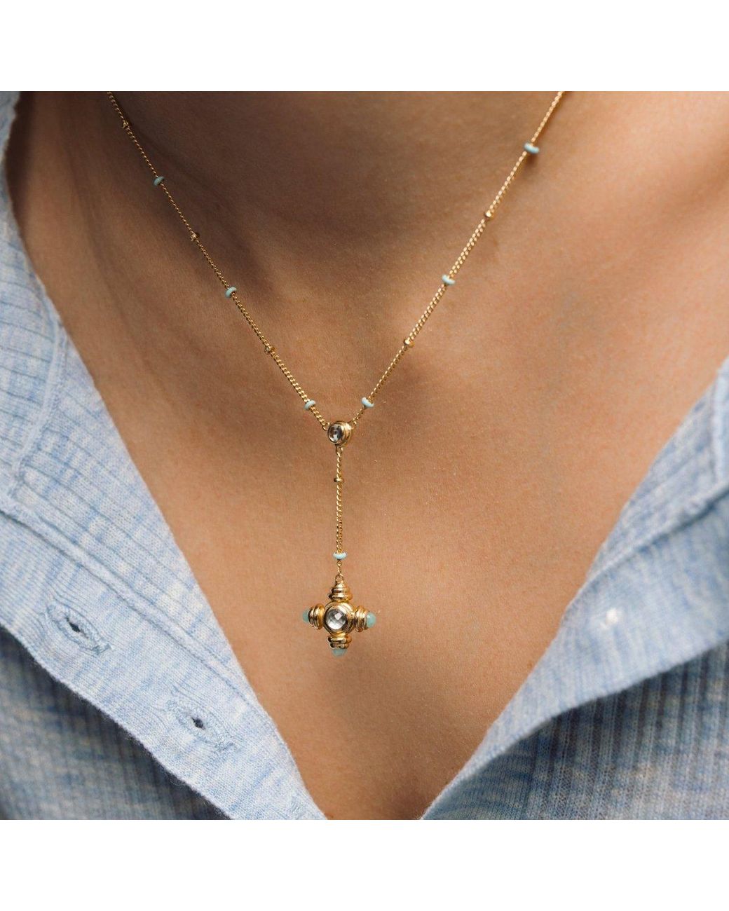 Lulu B London Brown Topaz Cross Lariat Necklace